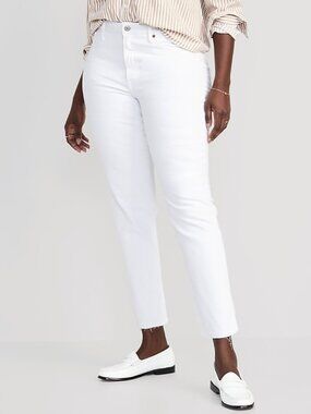 NWT Old Navy O.G. Straight White Jeans Mid Rise Raw Hem